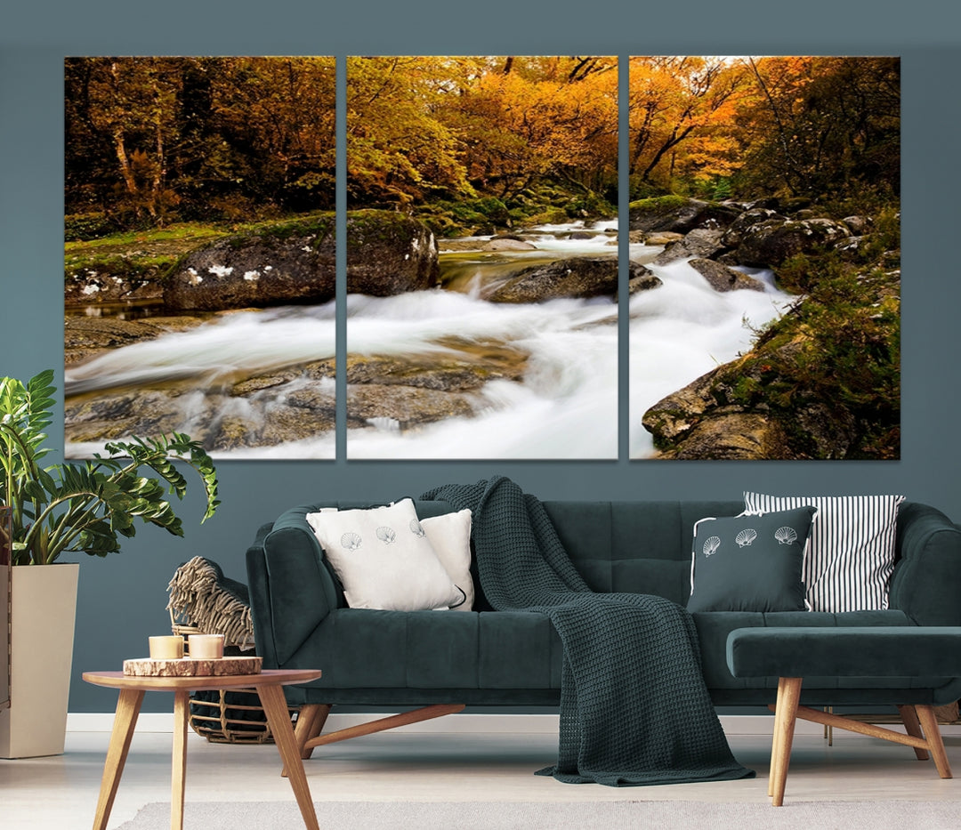 Wall Art Waterfall Canvas Print River in Forest in Autumn