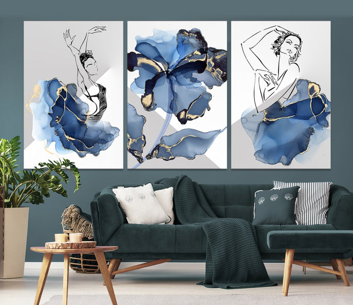 Aquarelle peinture abstraite oeuvre murs toile mur Art impression bleu danseur