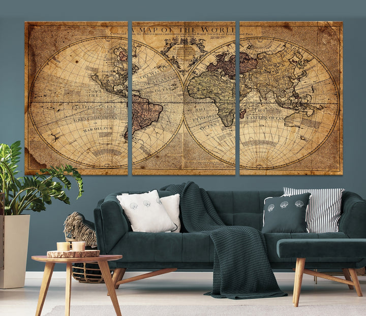 Old Antique Atlas World Map Wall Art Canvas Print