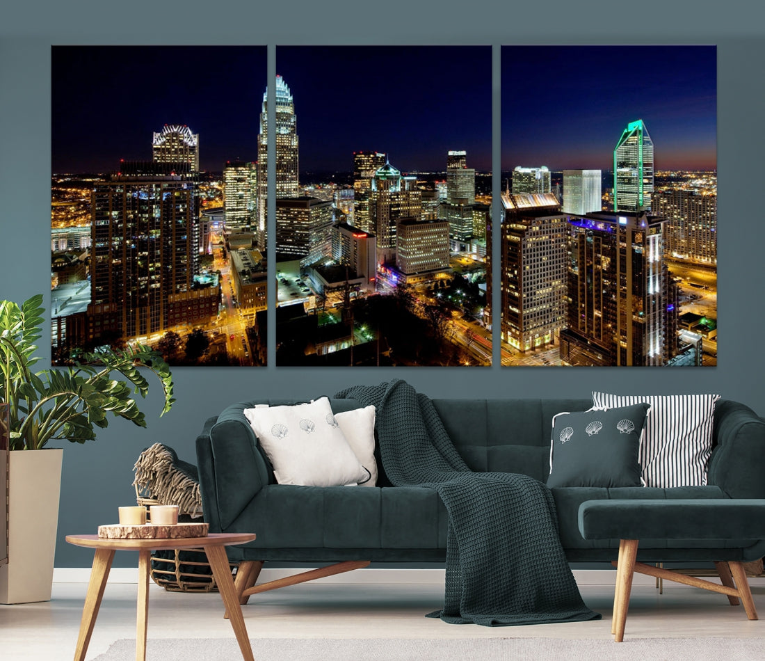 Atlanta City Lights Night Blue Skyline Cityscape View Large Wall Art Canvas Print