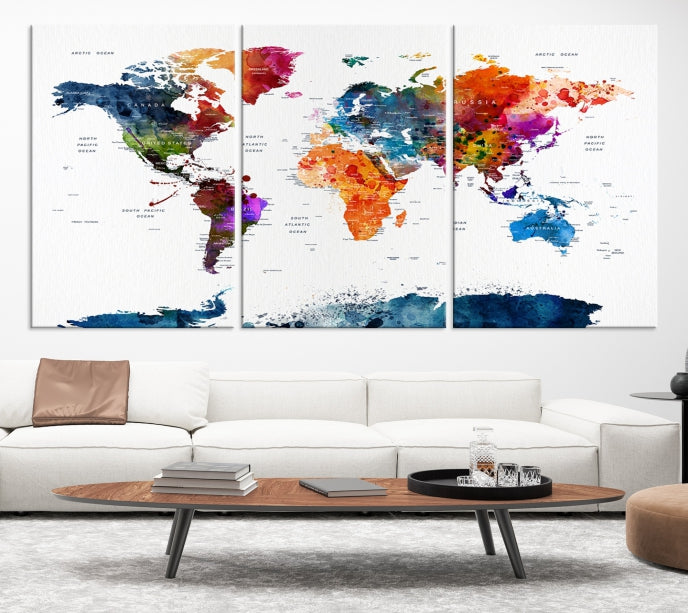 Colorful World Map Wall Art Canvas Print
