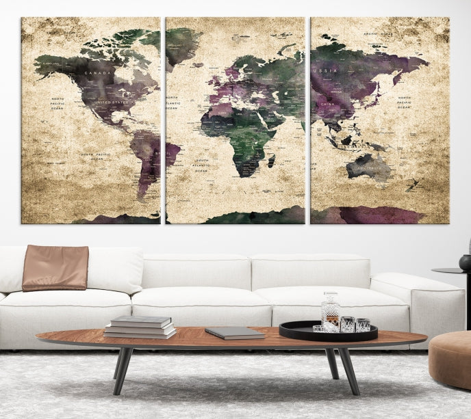Art mural Grunge carte de voyage du monde Impression sur toile