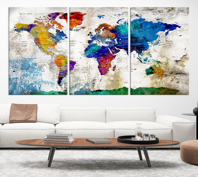 Carte du monde couleur arc-en-ciel, Art mural, impression sur toile
