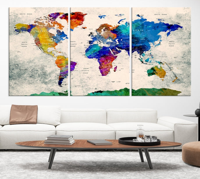 Carte du monde à punaise Impression sur toile