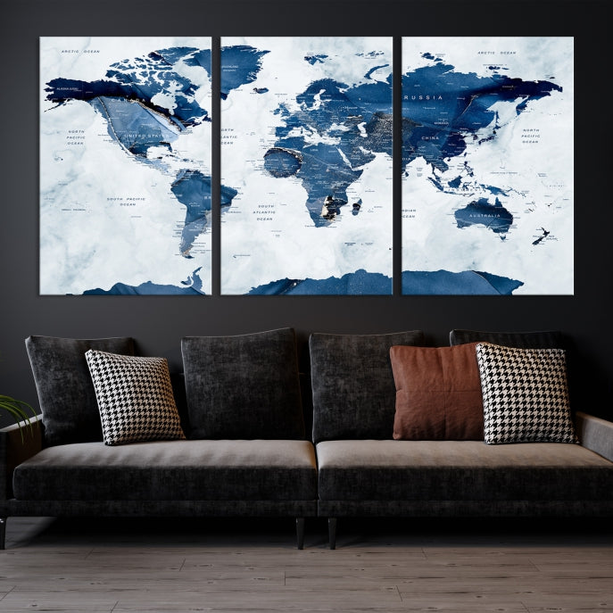 Mapa mundial extra grande en azul marino con arte de pared de la Antártida Lienzo