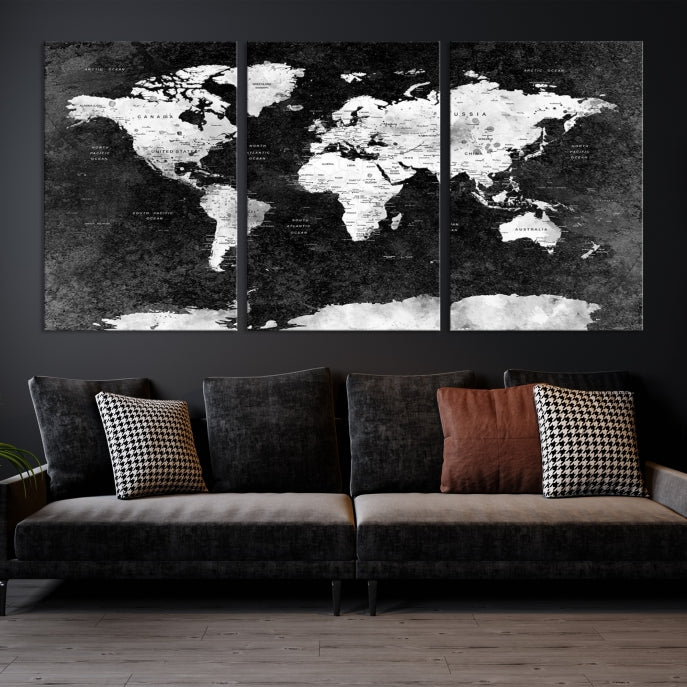 Push Pin World Map w/ Antarctica Canvas Wall Art Print