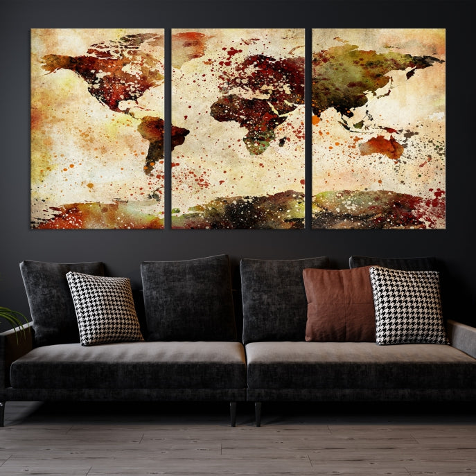 Mapa del mundo grande Arte de la pared Pintura con tinta Mapa del mundo Lienzo