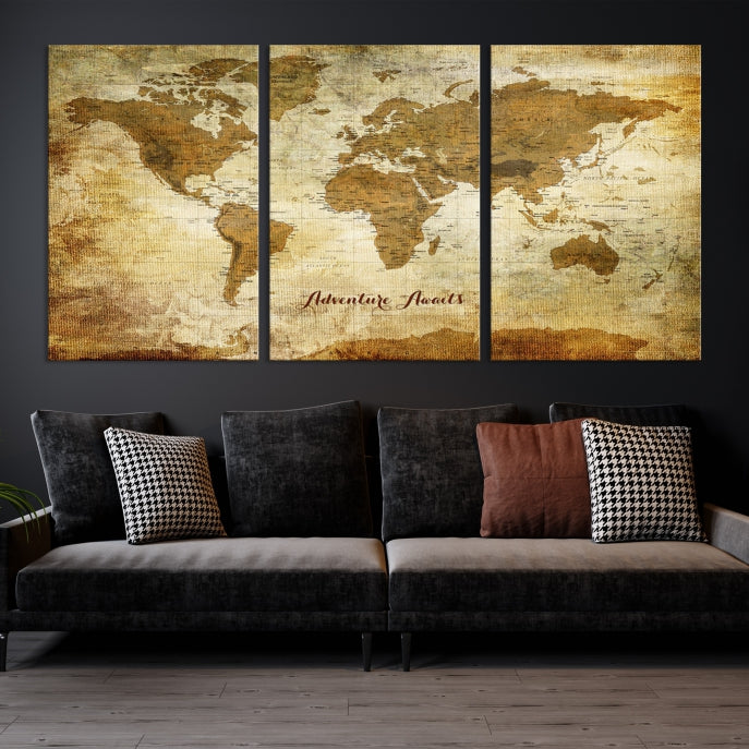Dark Theme World Map Wall Art Canvas Print