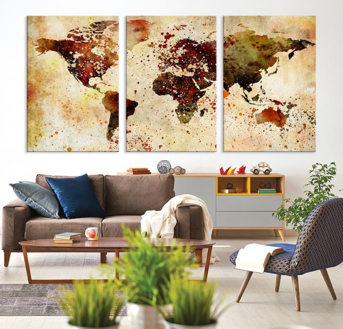 Impresión en lienzo del mapa del mundo | Impresión en lienzo de mapa del mundo con alfiler de arte de pared grande | Mapa mundial de viajes Lienzo