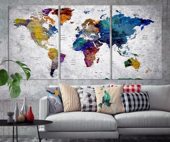 World Map Wall Art, World Map Canvas, World Map Print, World Map Poster, World Map Art, World Map Push Pin, Large Wall Art World Map Canvas.jpg