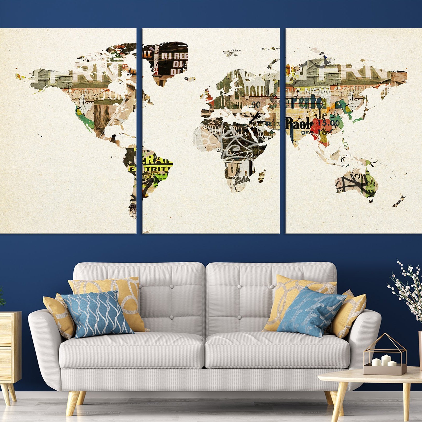 World Map with Grunge Posters Large Canvas Art Print, World Map for Home Art Print No:022-Giclee Canvas Print-World Map Wall Art-Extra Large Wall Art Canvas Print